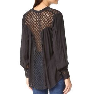Free People The Best Blouse black crochet button down blouse oversized small